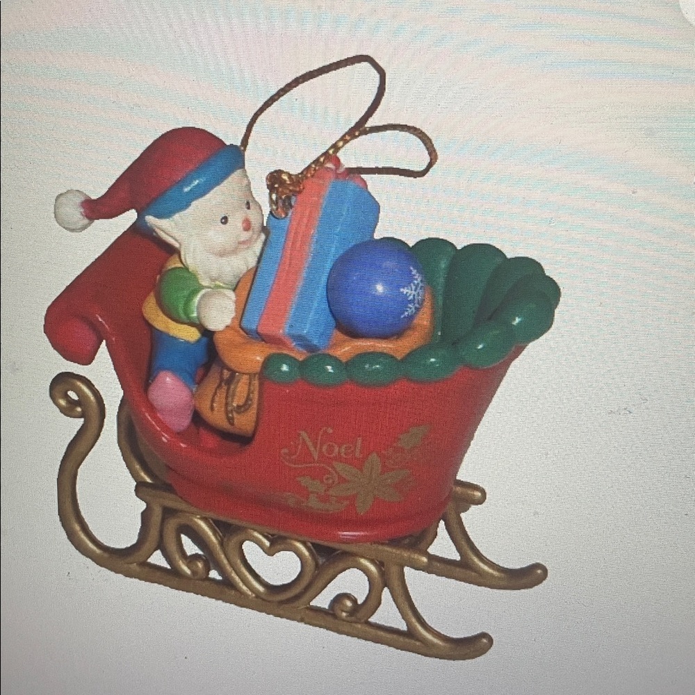 VTG 1995 Lustre Fame Elf Sleigh Christmas Ornament